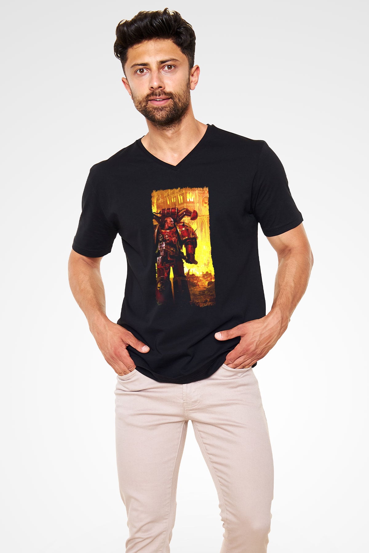 Warhammer Siyah Unisex V Yaka Tişört