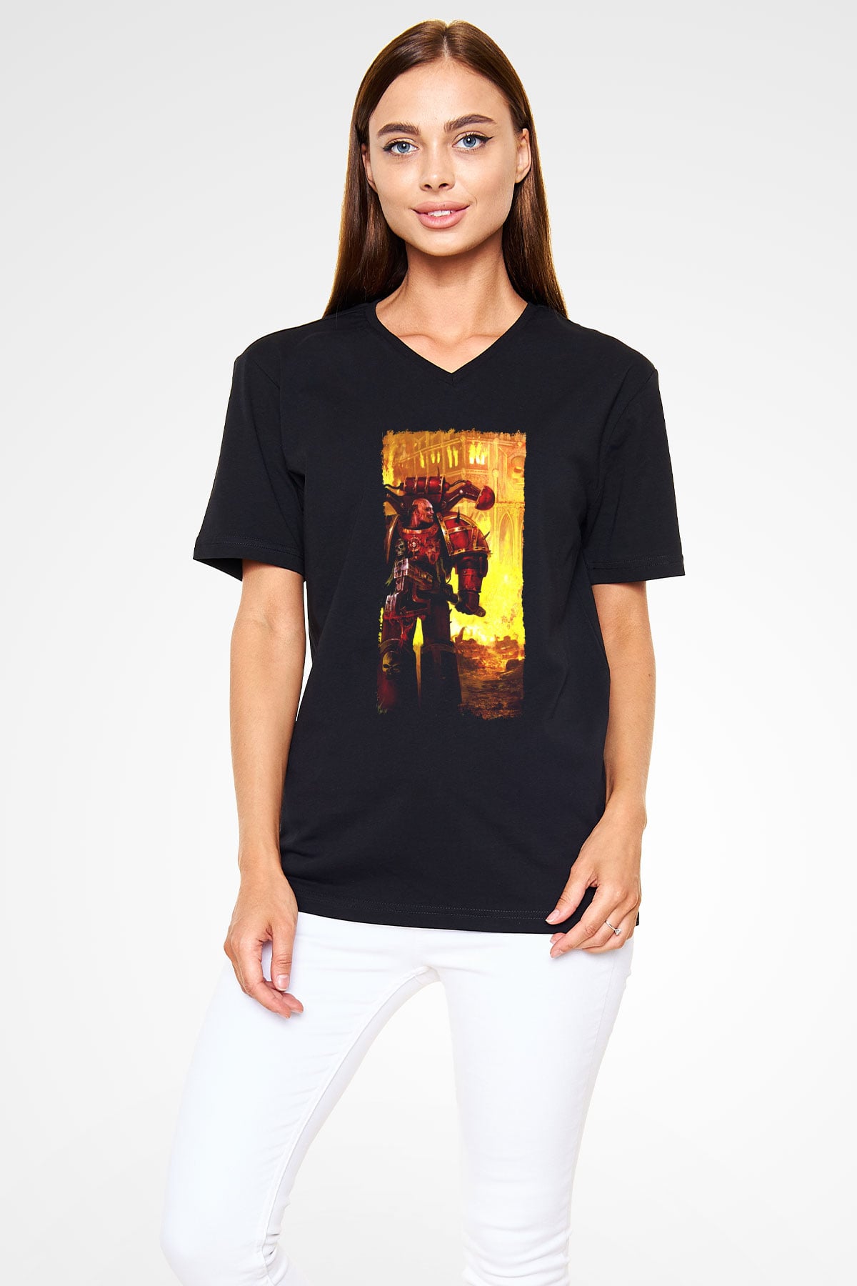 Warhammer Siyah Unisex V Yaka Tişört