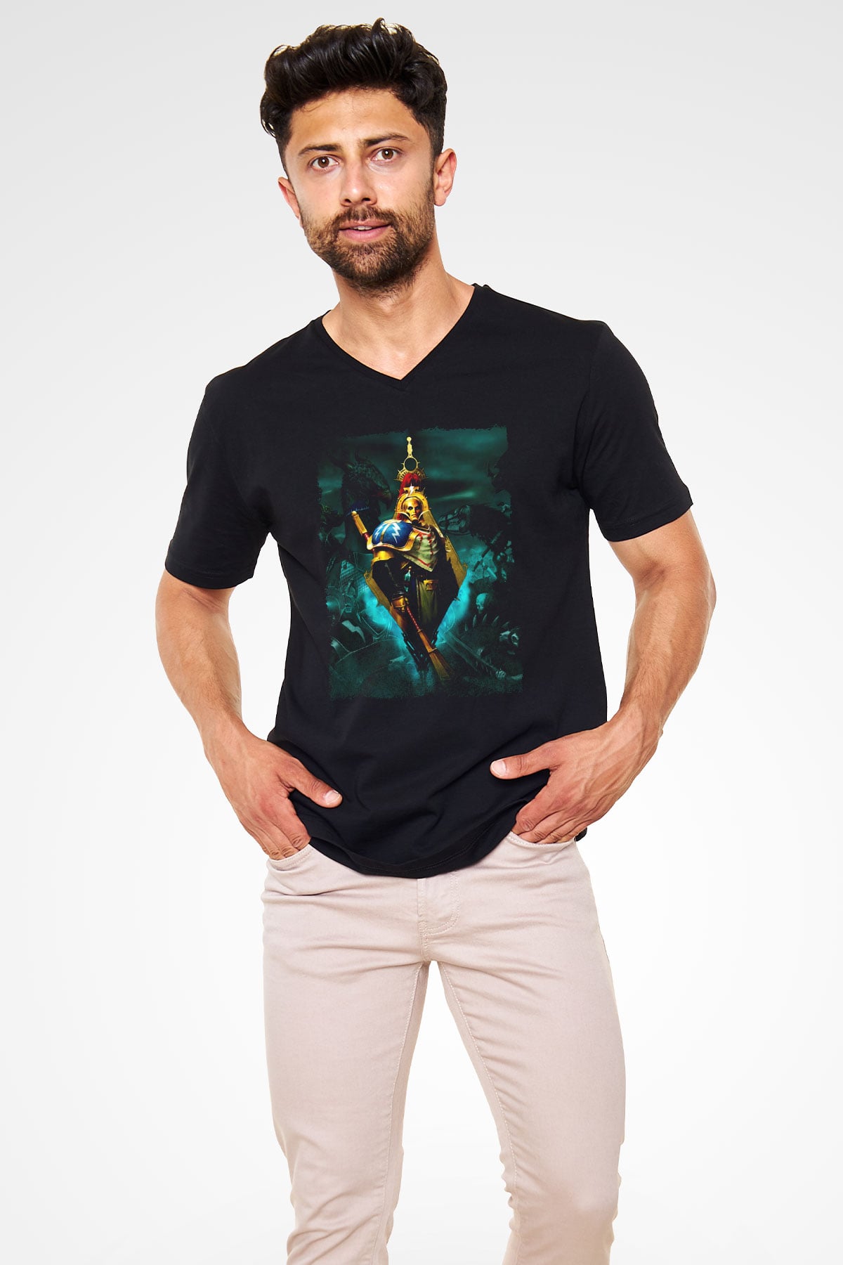 Warhammer Siyah Unisex V Yaka Tişört