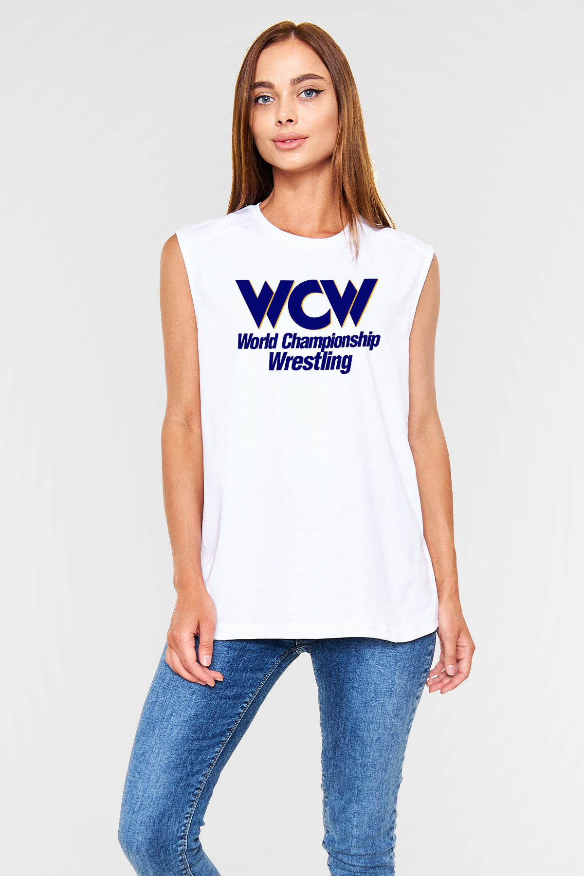 WCW Beyaz Unisex  Kolsuz Tişört