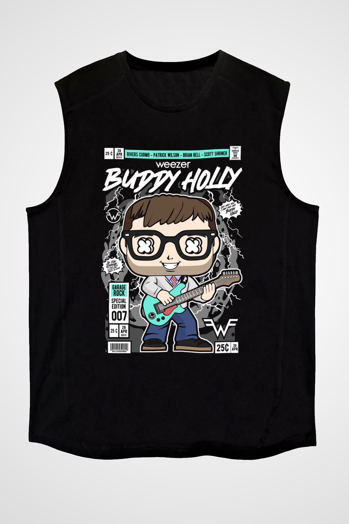 Weezer Baskılı Unisex Siyah Kolsuz Tişört