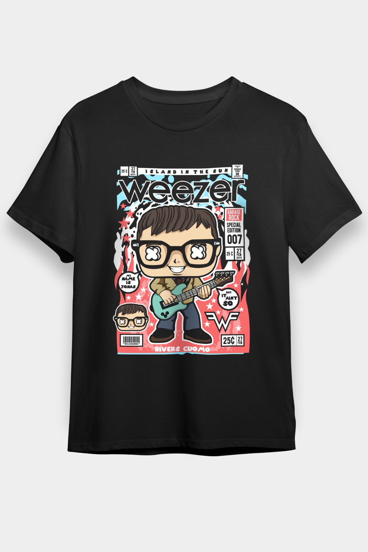 Weezer Baskılı Unisex Siyah Tişört