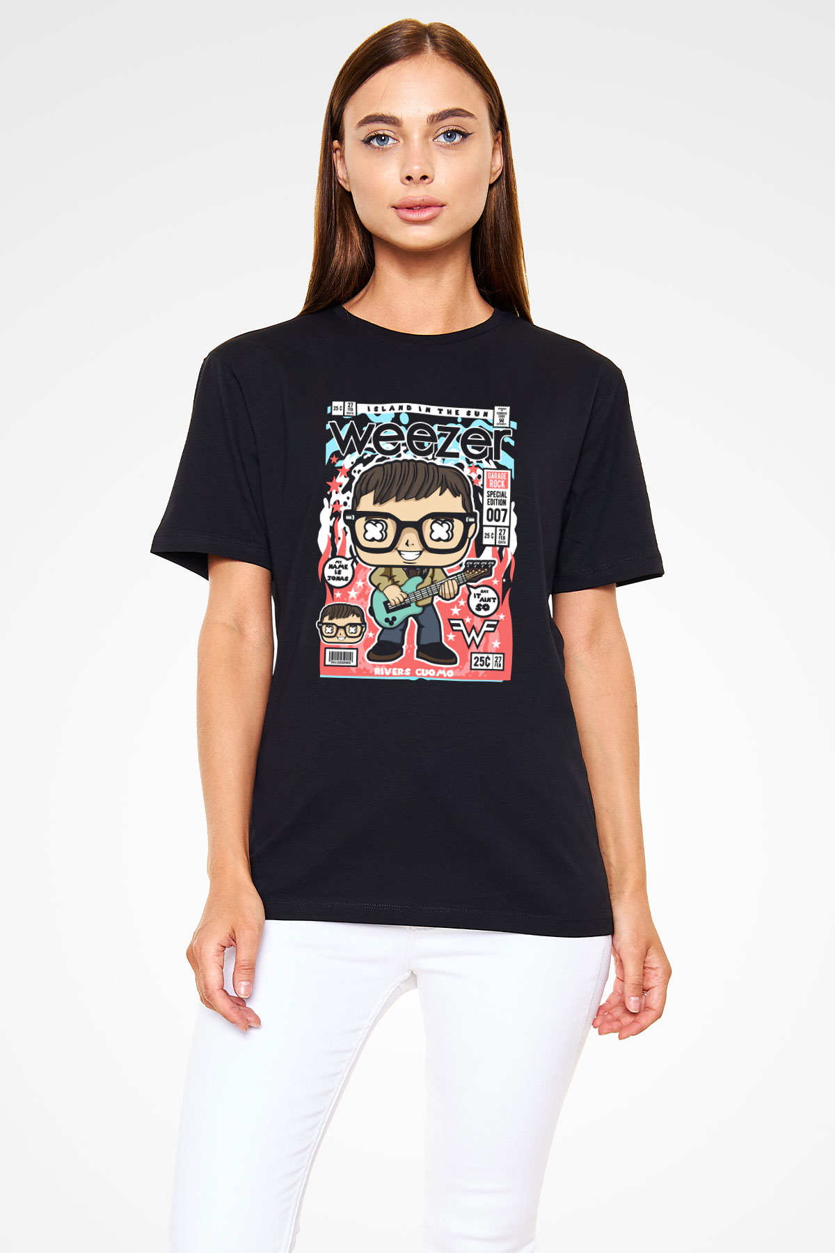Weezer Baskılı Unisex Siyah Tişört