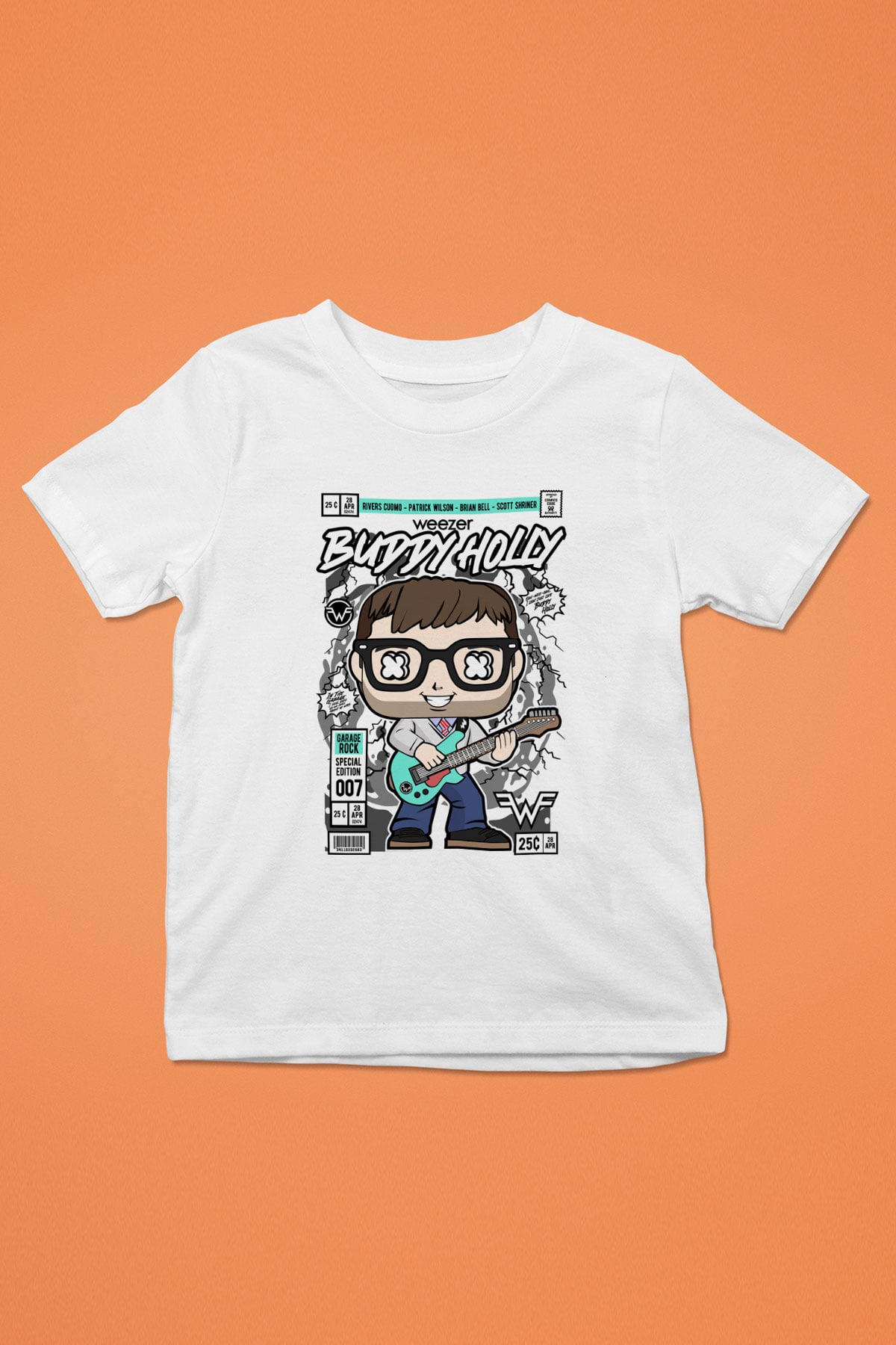 Weezer Buddy Holly Baskılı Unisex Beyaz Çocuk Tişört