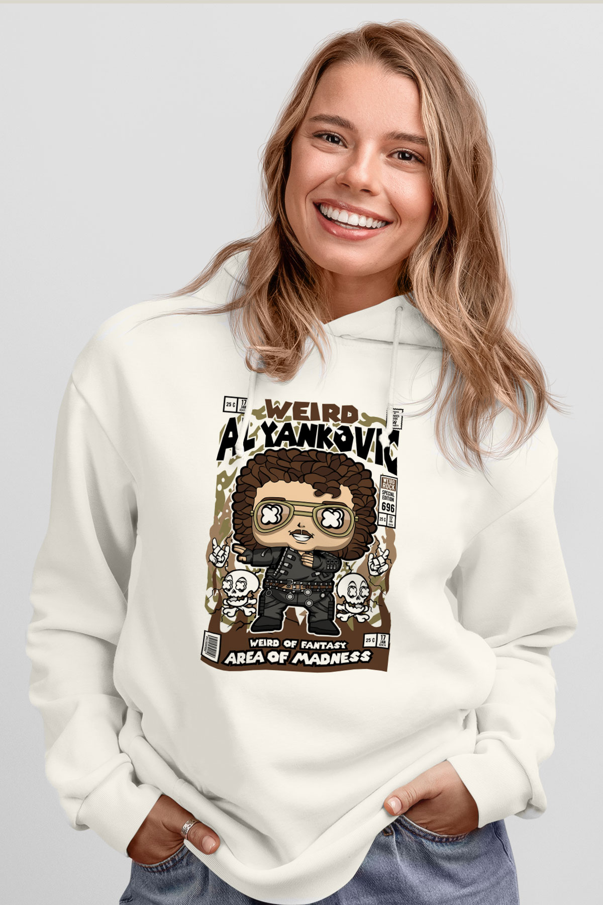Weird Al Yankovic Baskılı Unisex Beyaz Hoodie