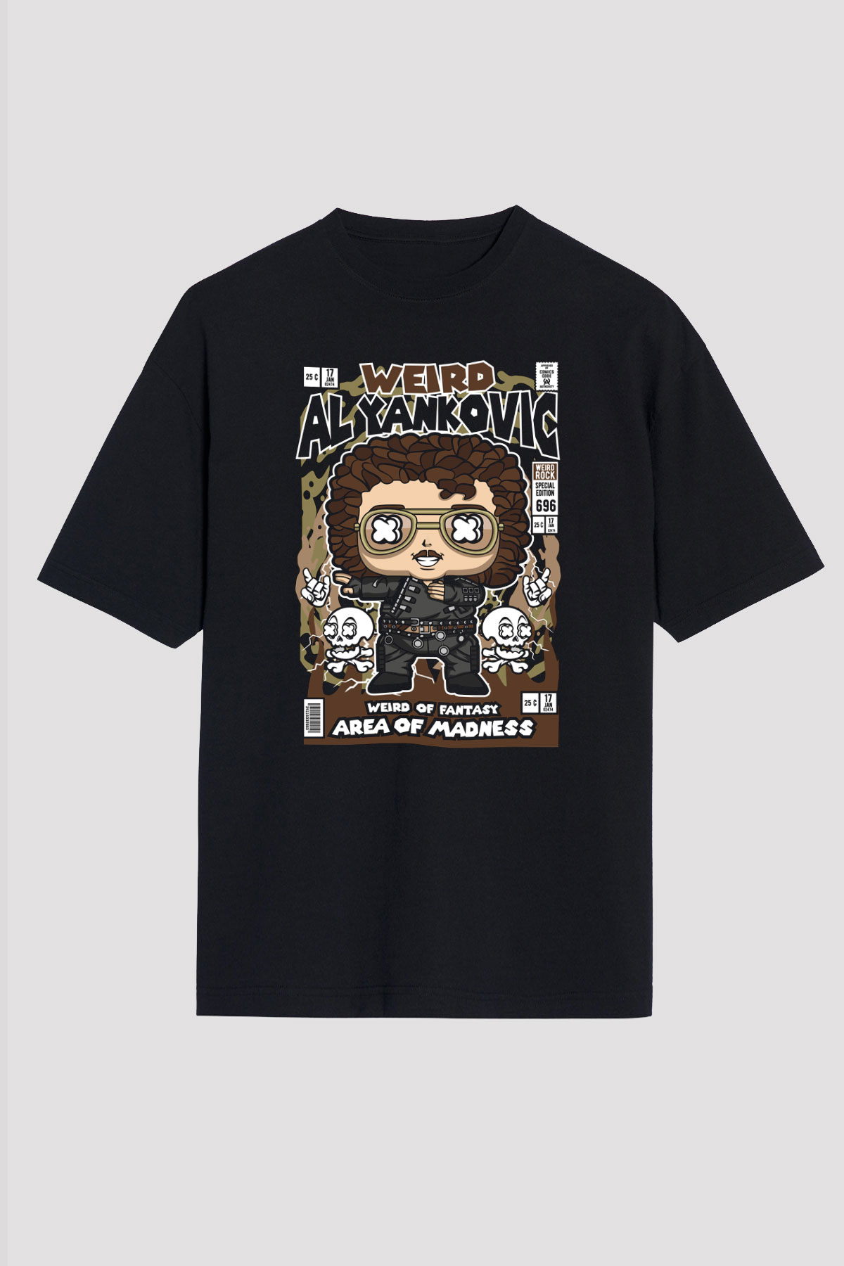 Weird Al Yankovic Baskılı Unisex Siyah Oversize Tişört