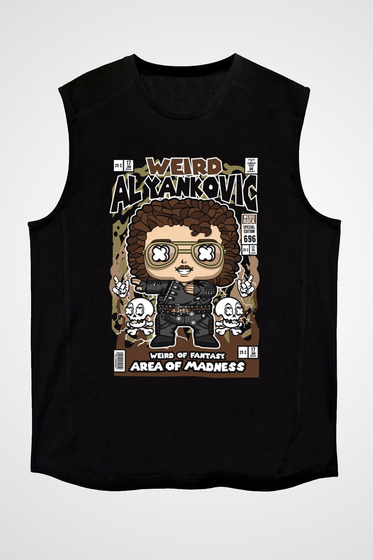 Weird Al Yankovic Baskılı Unisex Siyah Kolsuz Tişört