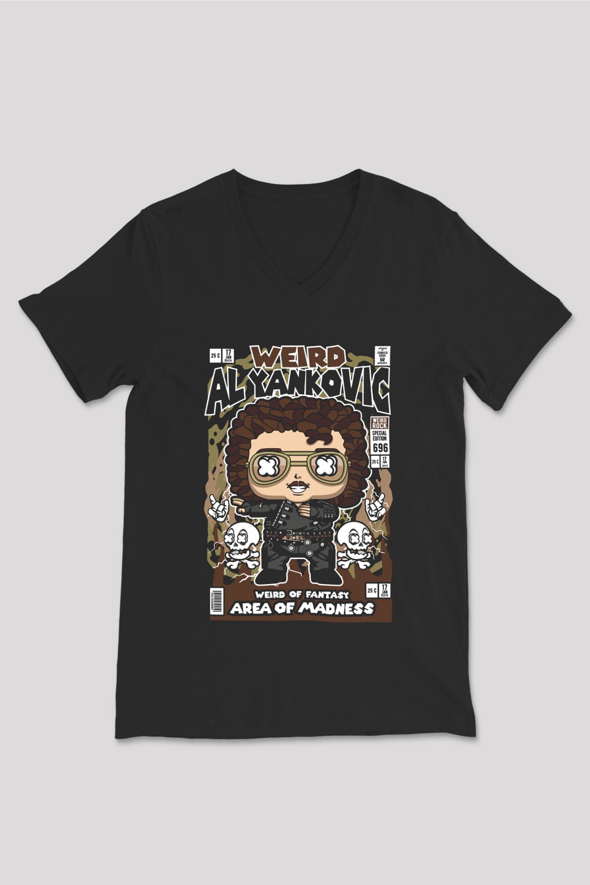 Weird Al Yankovic Baskılı Unisex Siyah V Yaka Tişört
