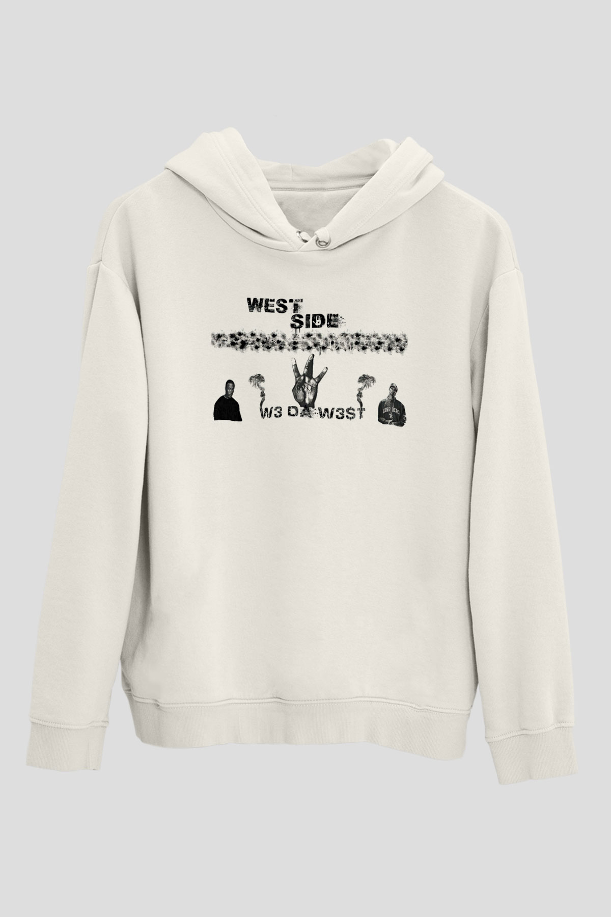 West Side Connection Baskılı Beyaz Unisex Kapüşonlu Sweatshirt