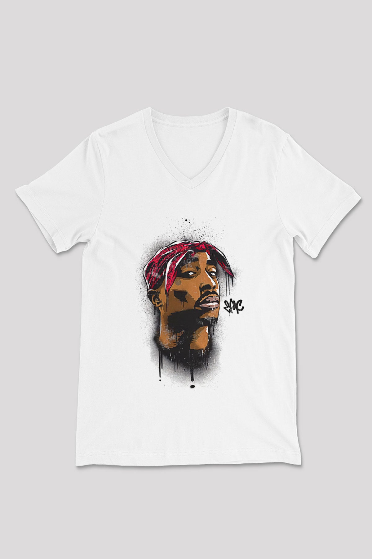 West Side Connection Baskılı Beyaz Unisex V Yaka Tişört - Tshirt