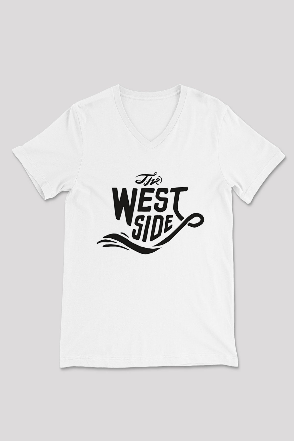 West Side Connection Baskılı Beyaz Unisex V Yaka Tişört - Tshirt