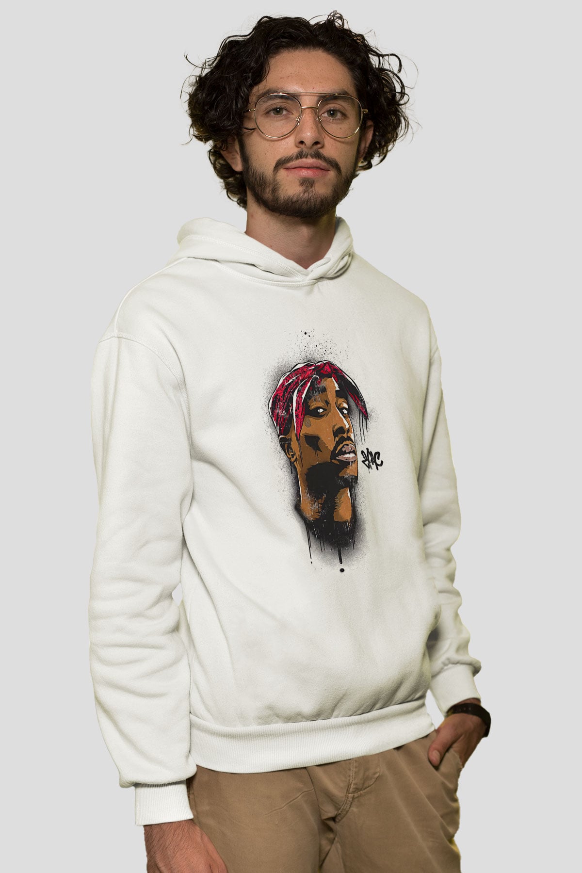 West Side Connection Baskılı Beyaz Unisex Kapüşonlu Sweatshirt