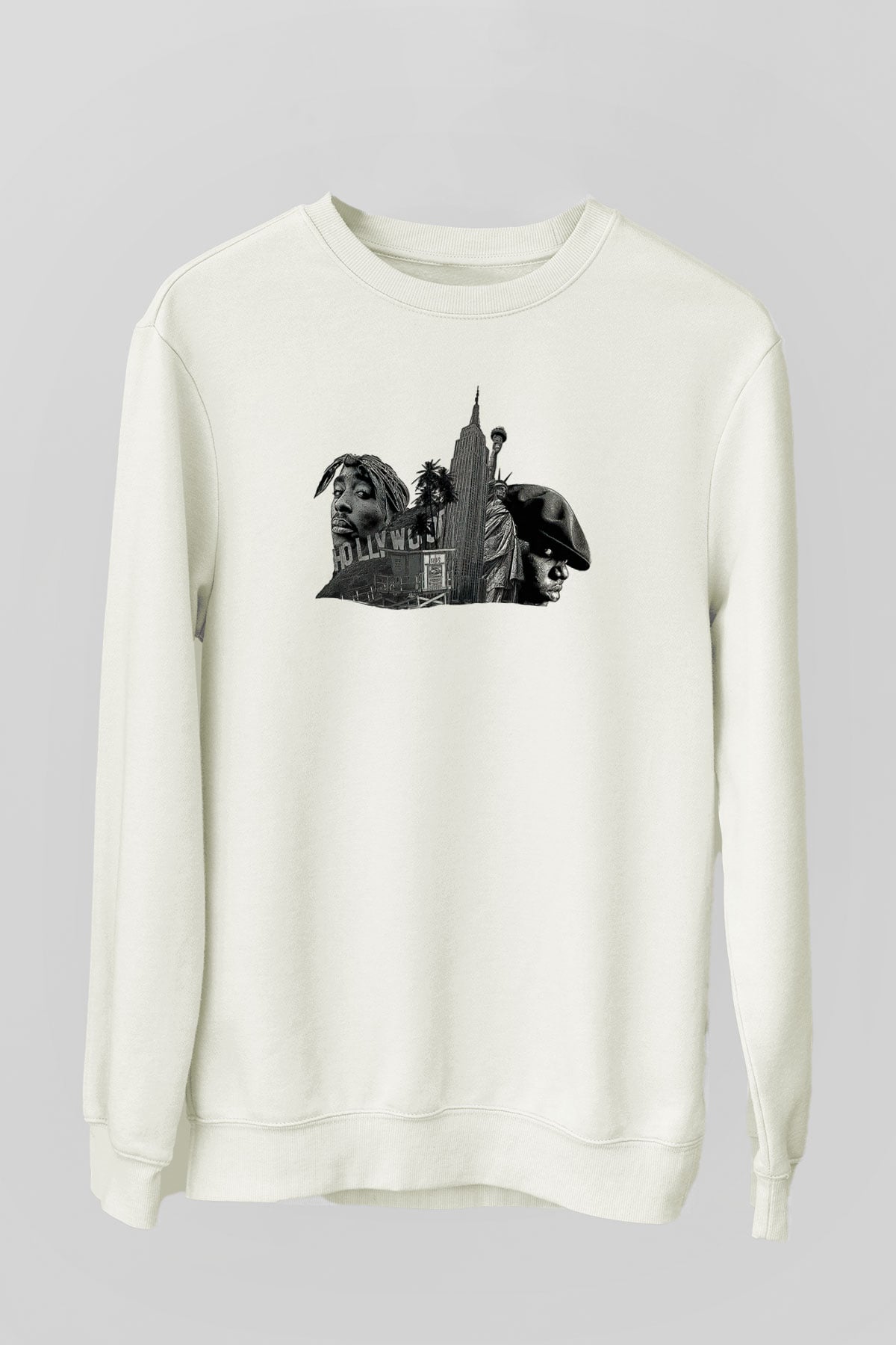 West Side Connection Baskılı Beyaz Unisex Sweatshirt