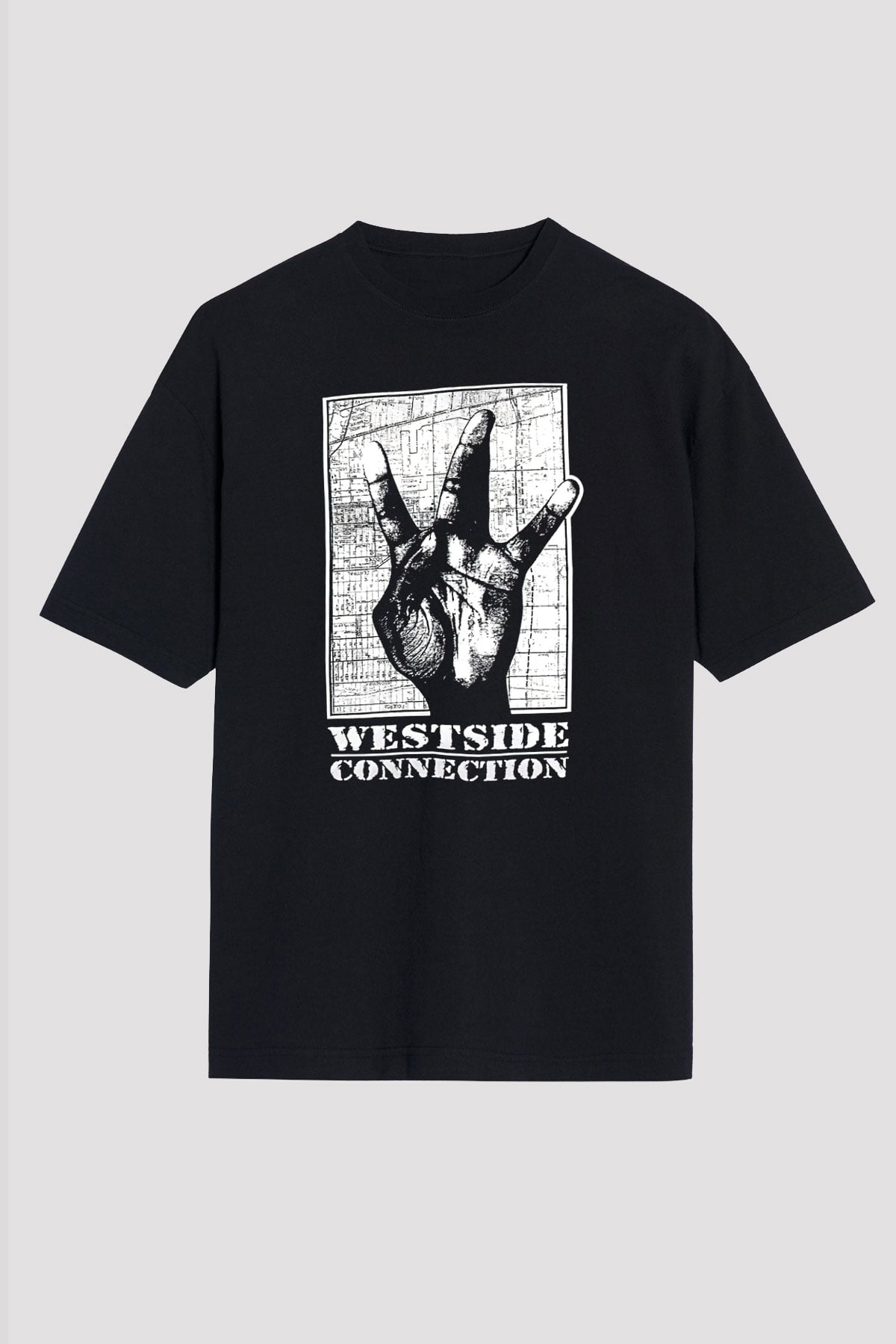 West Side Connection Baskılı Unisex Siyah Oversize Tişört - Tshirt