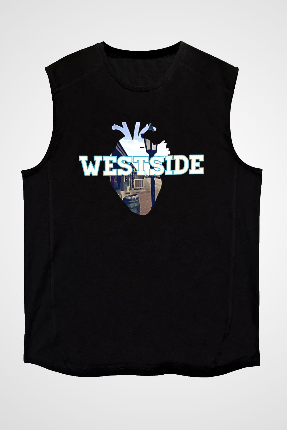 West Side Connection Baskılı Unisex Siyah Kolsuz Tişört - Tshirt