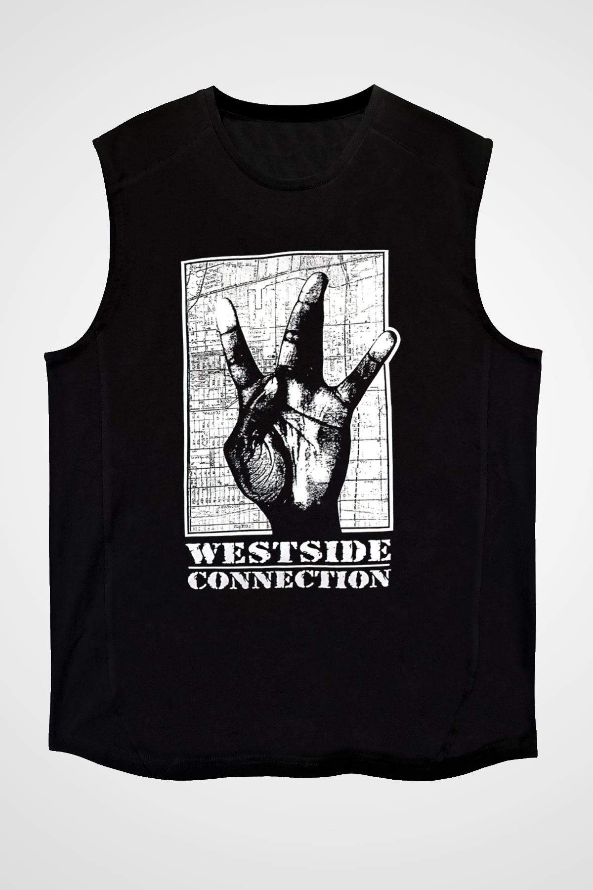 West Side Connection Baskılı Unisex Siyah Kolsuz Tişört - Tshirt