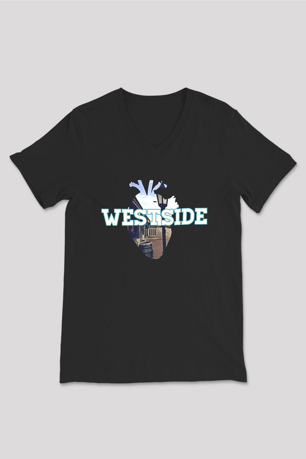 West Side Connection Baskılı Unisex Siyah V Yaka Tişört - Tshirt