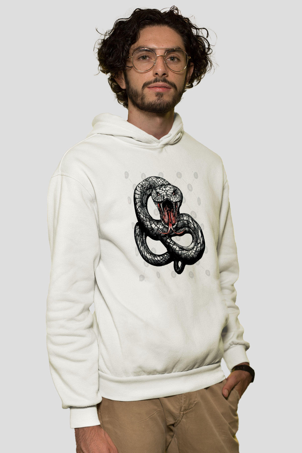 Whitesnake Baskılı Beyaz Unisex Kapüşonlu Sweatshirt