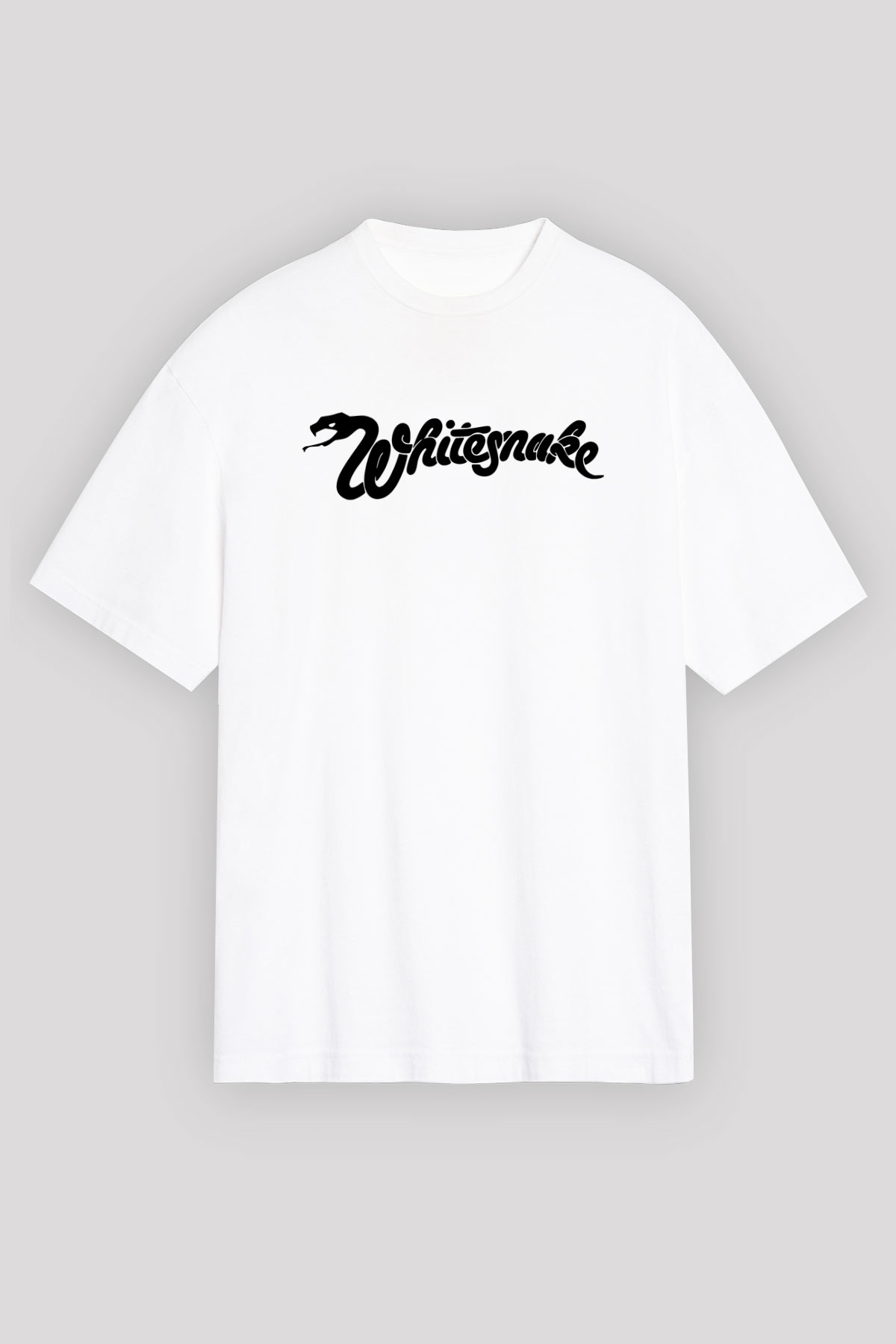 Whitesnake Baskılı Beyaz Unisex Oversize Tişört - Tshirt