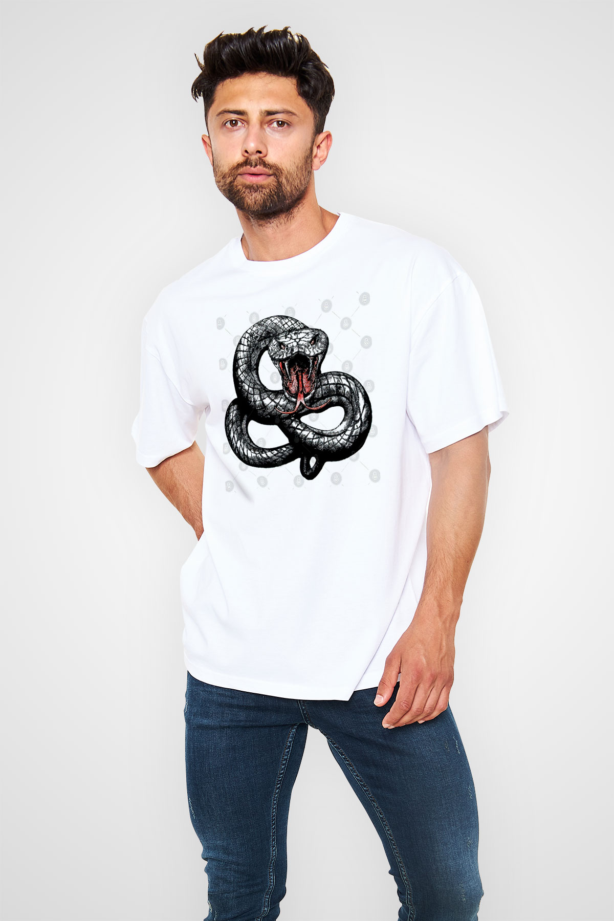 Whitesnake Baskılı Beyaz Unisex Oversize Tişört - Tshirt