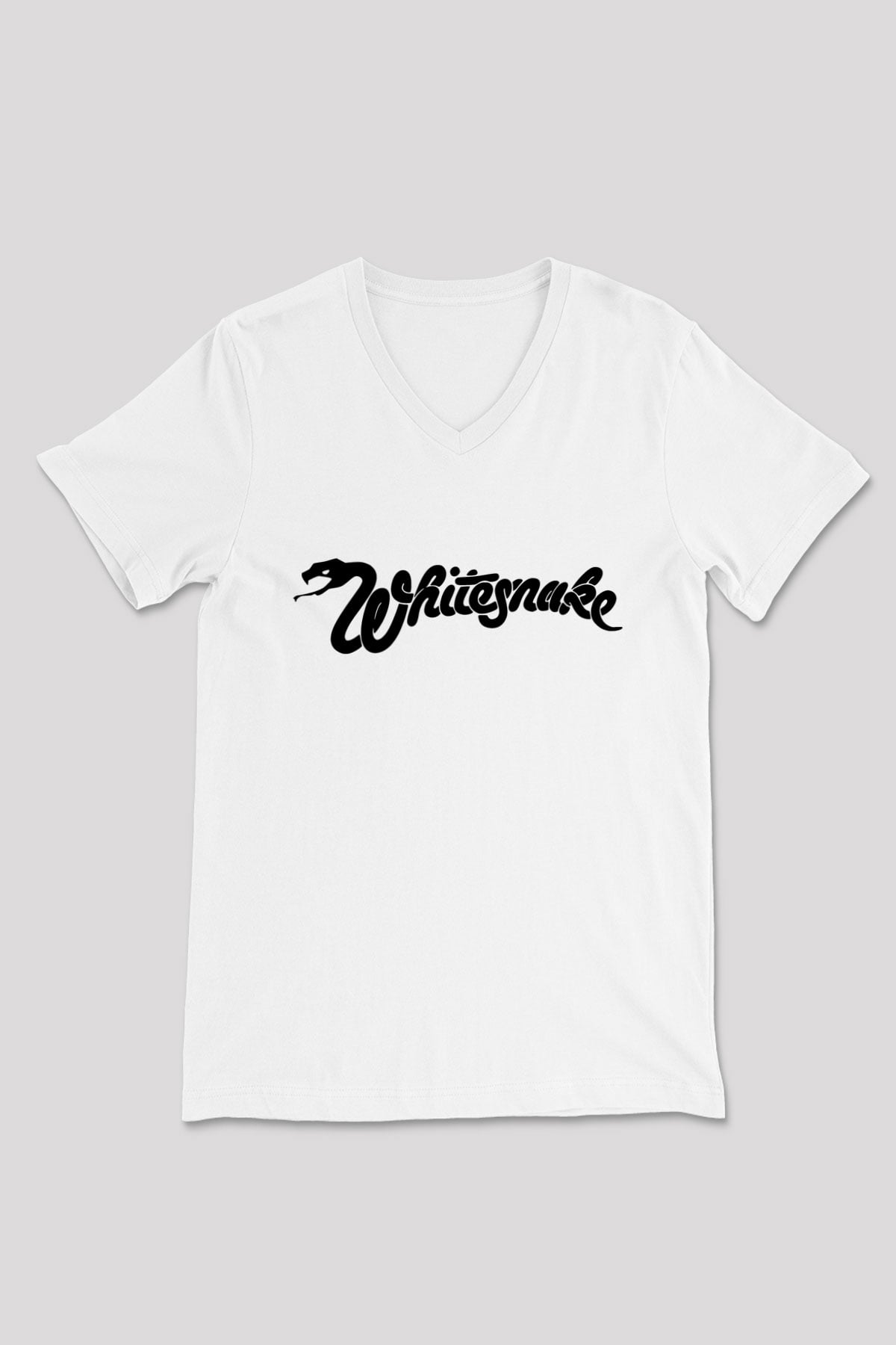 Whitesnake Baskılı Beyaz Unisex V Yaka Tişört - Tshirt