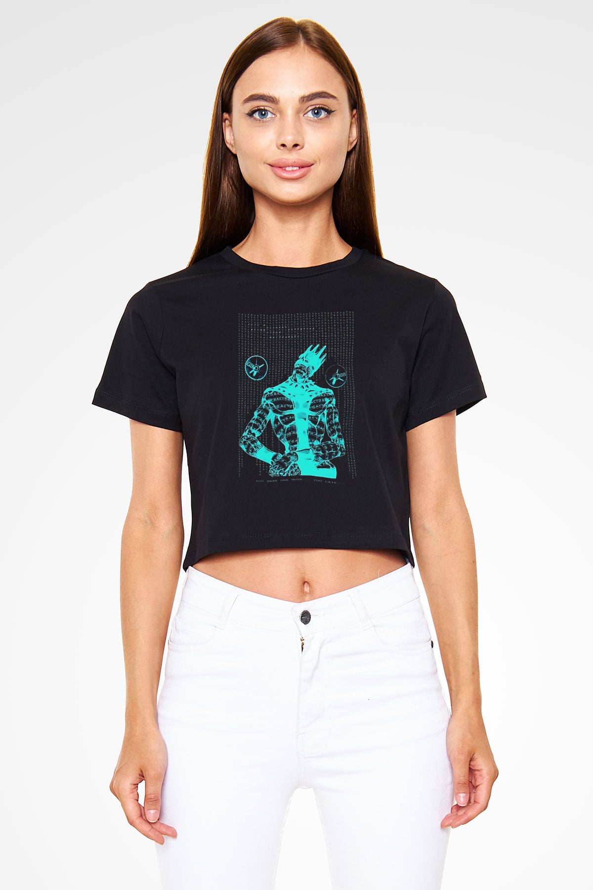Whitesnake Baskılı Siyah Crop Top Kadın Tişört - Tshirt