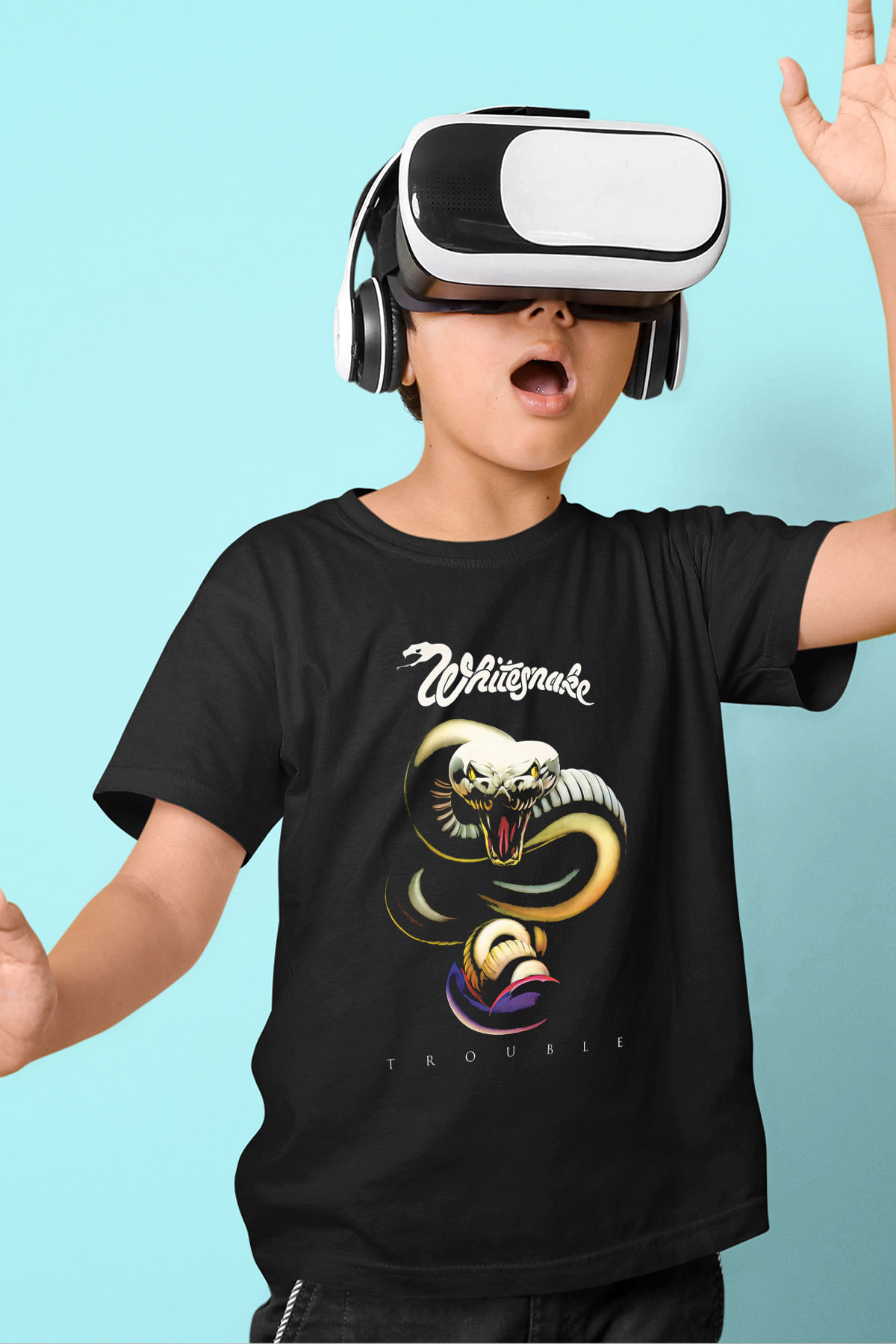 Whitesnake Baskılı Unisex Siyah Çocuk Tişört - Tshirt