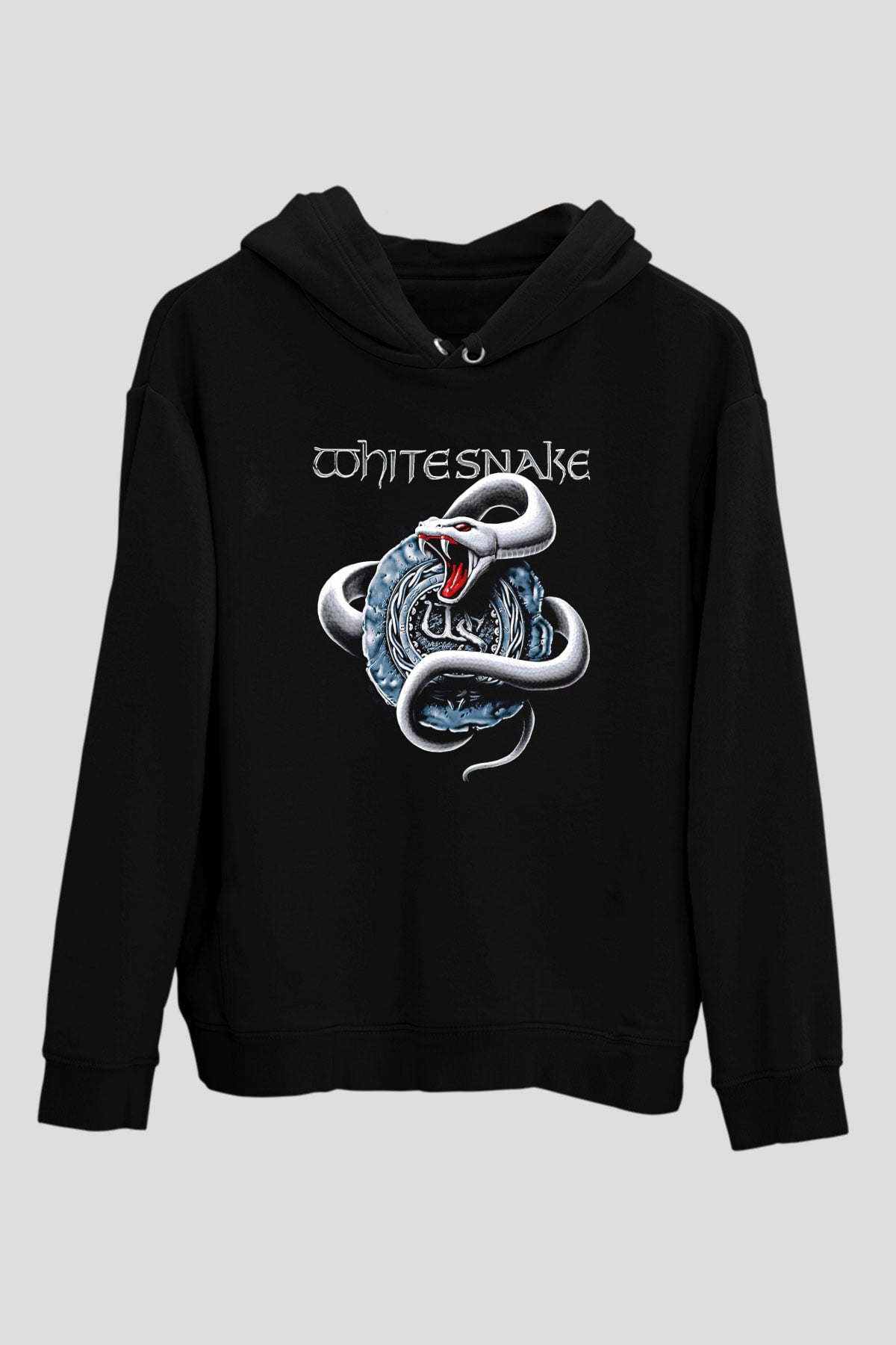 Whitesnake Baskılı Unisex Siyah Kapüşonlu Sweatshirt