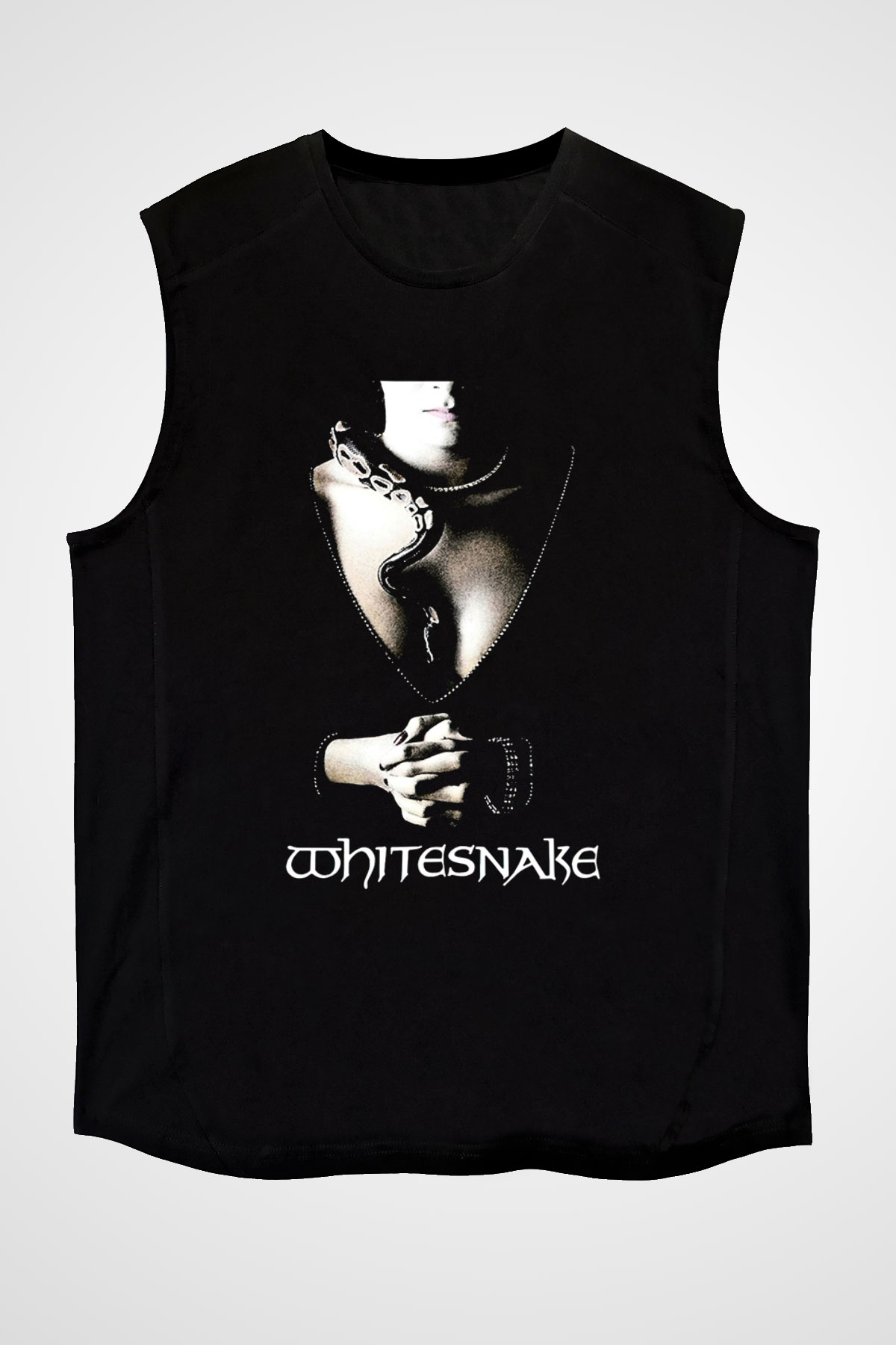 Whitesnake Baskılı Unisex Siyah Kolsuz Tişört - Tshirt