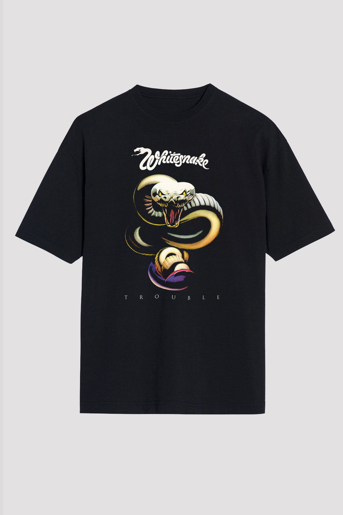 Whitesnake Baskılı Unisex Siyah Oversize Tişört - Tshirt