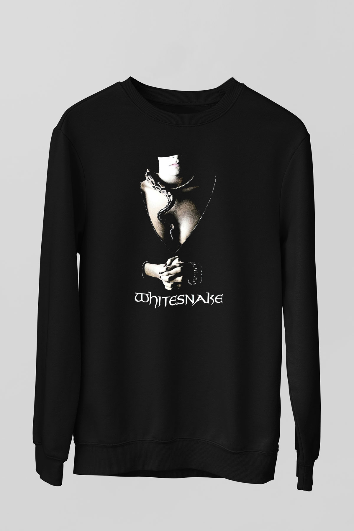 Whitesnake Baskılı Unisex Siyah Sweatshirt