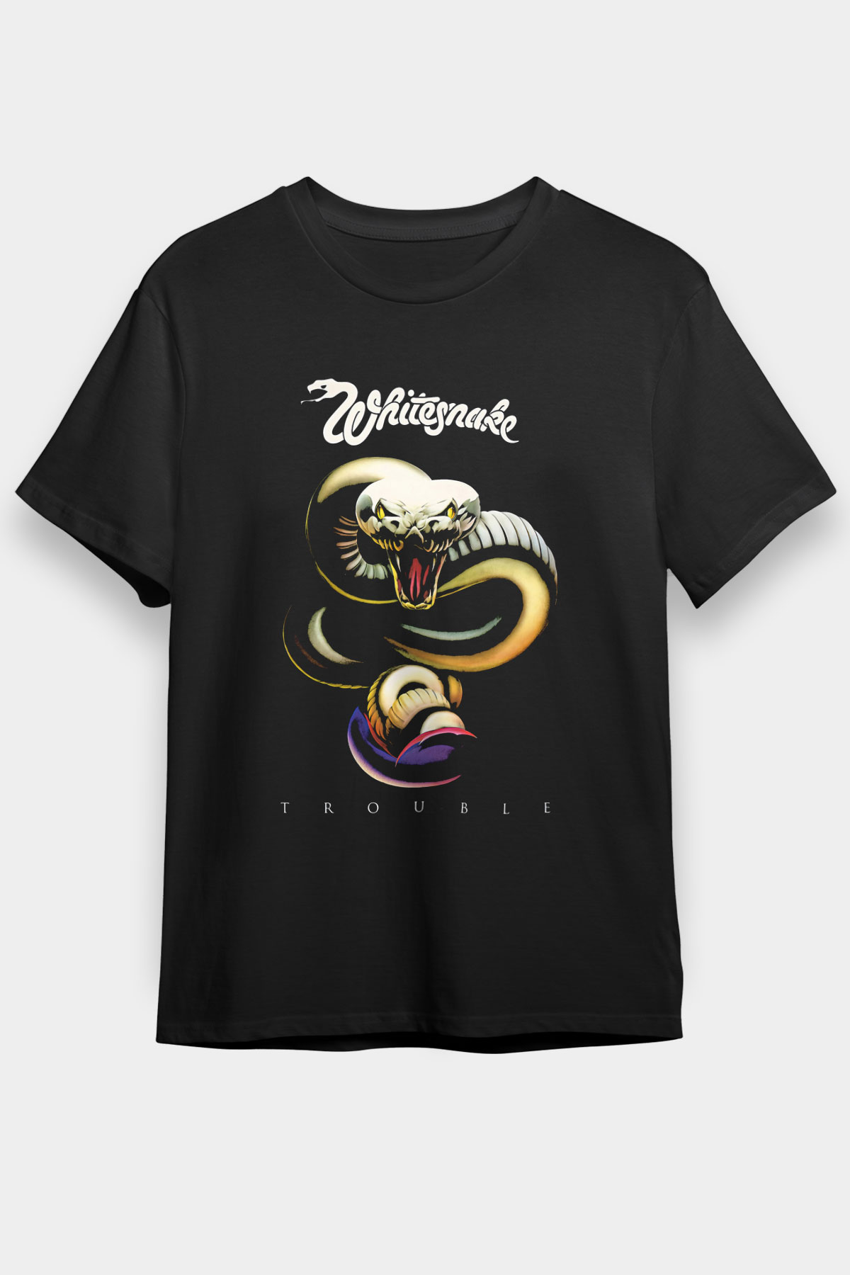 Whitesnake Baskılı Unisex Siyah Tişört - Tshirt