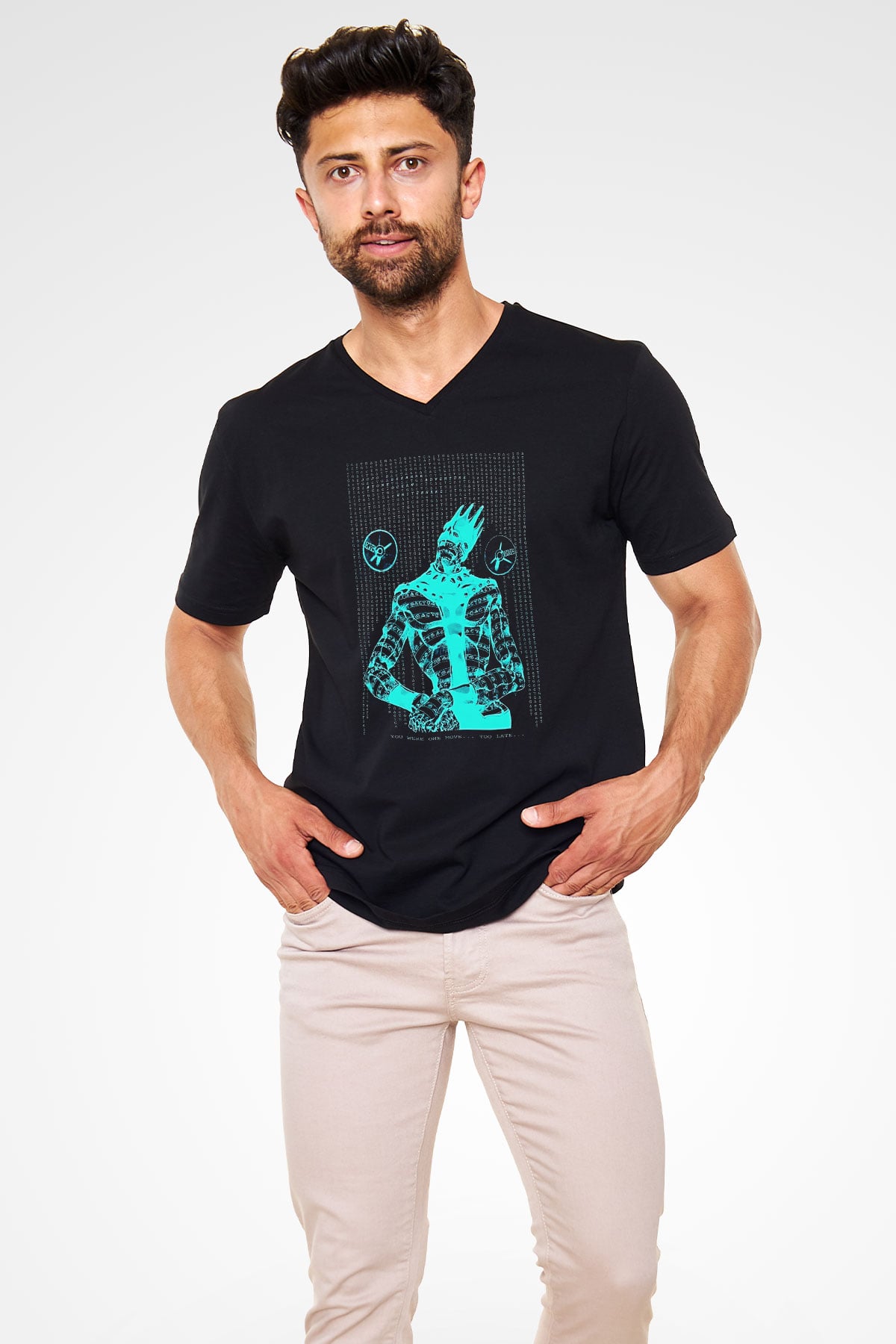 Whitesnake Baskılı Unisex Siyah V Yaka Tişört - Tshirt