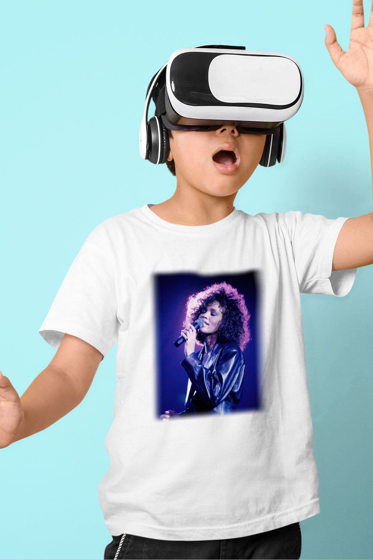 Whitney Houston Baskılı Beyaz Unisex Çocuk Tişört
