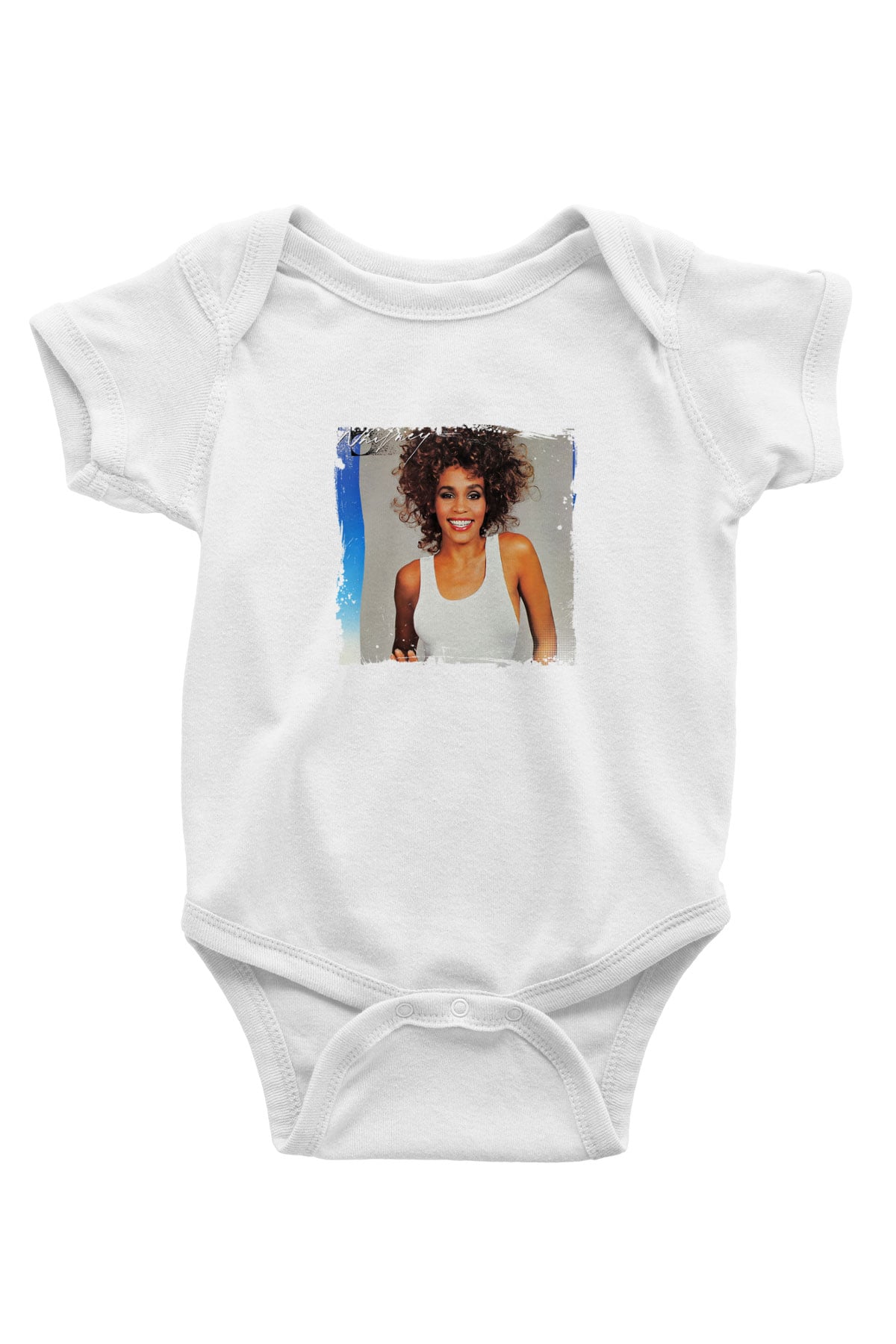 Whitney Houston Baskılı Unisex Beyaz Bebek Body - Zıbın