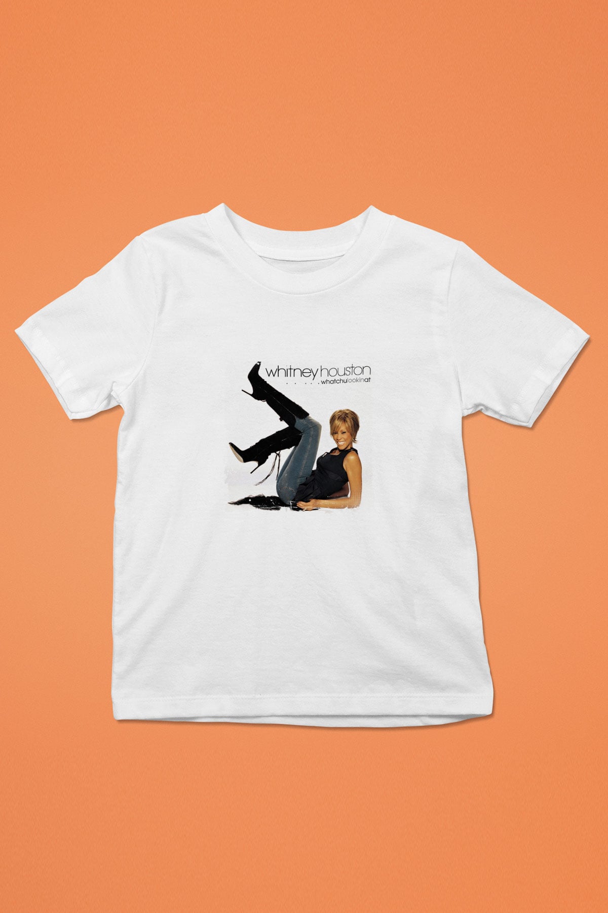 Whitney Houston Baskılı Unisex Beyaz Çocuk Tişört