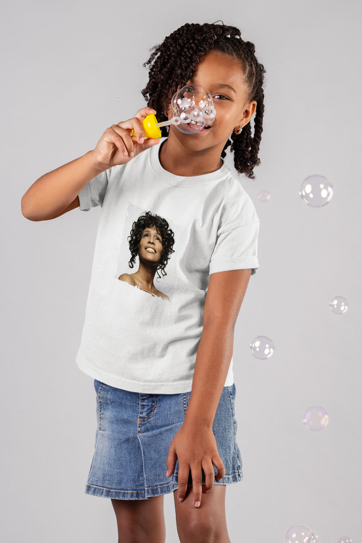 Whitney Houston Baskılı Unisex Beyaz Çocuk Tişört