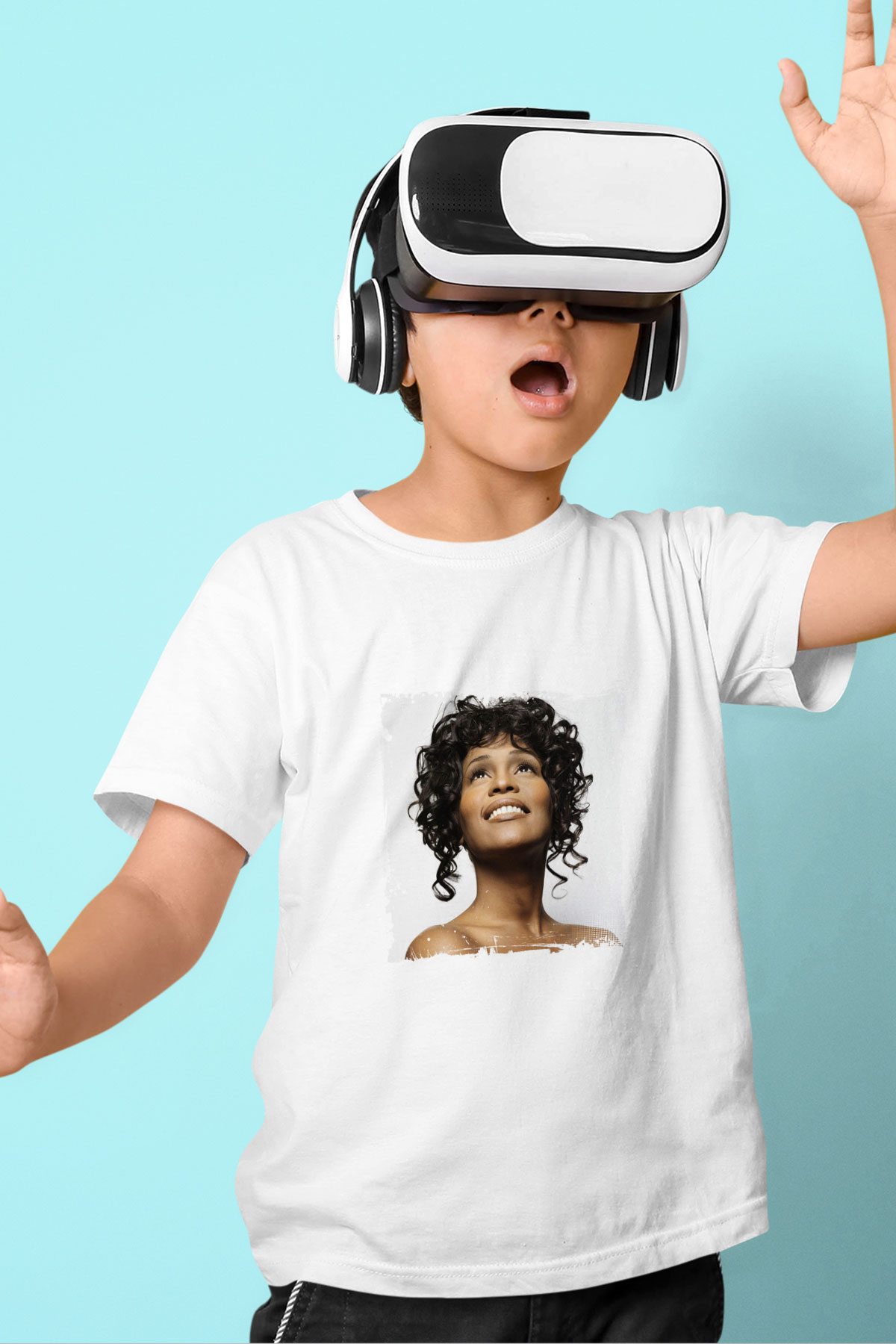 Whitney Houston Baskılı Unisex Beyaz Çocuk Tişört