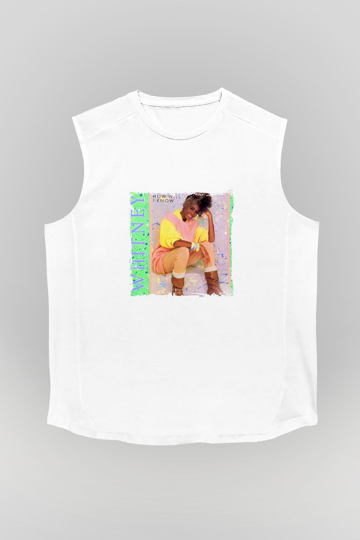 Whitney Houston Baskılı Unisex Beyaz Kolsuz Tişört