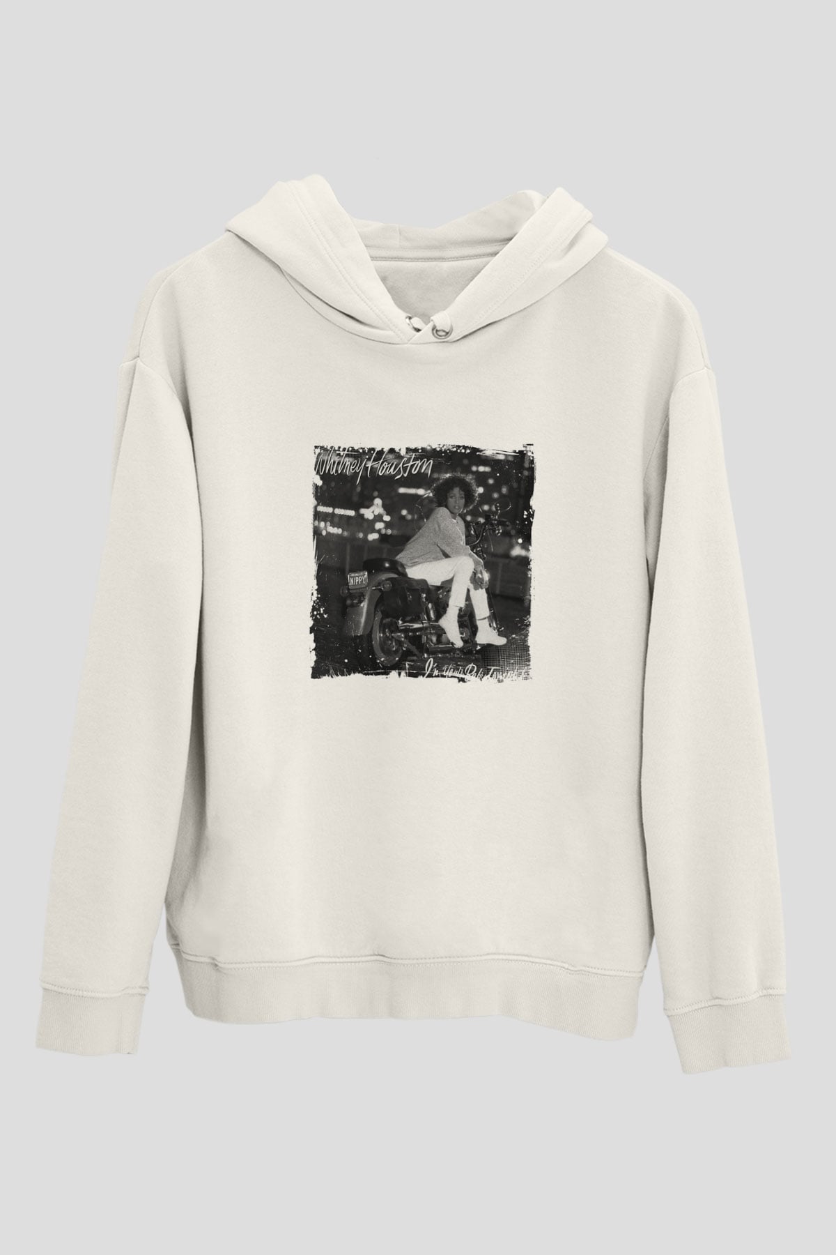 Whitney Houston Baskılı Unisex Beyaz Kapüşonlu Sweatshirt
