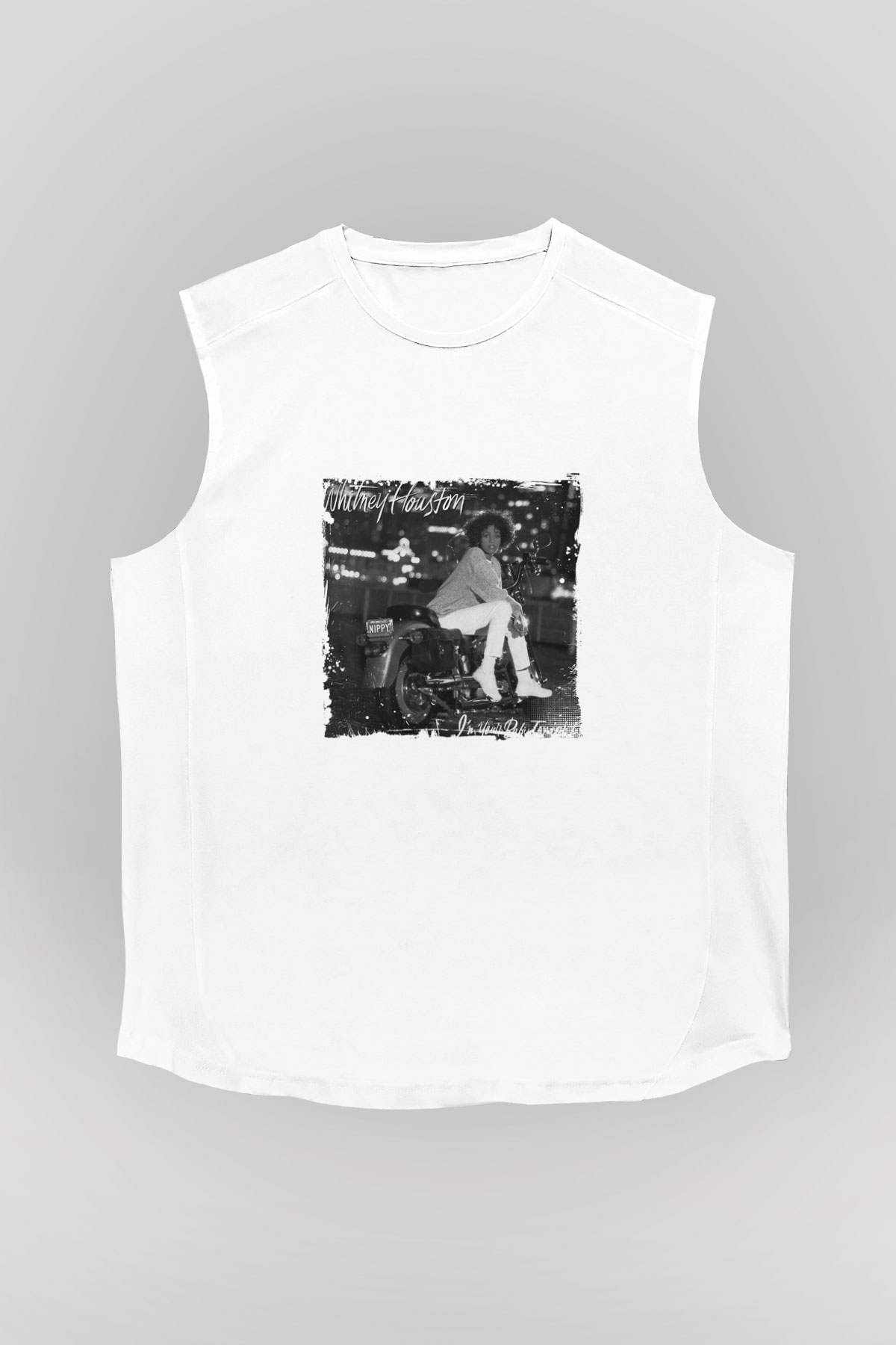 Whitney Houston Baskılı Unisex Beyaz Kolsuz Tişört
