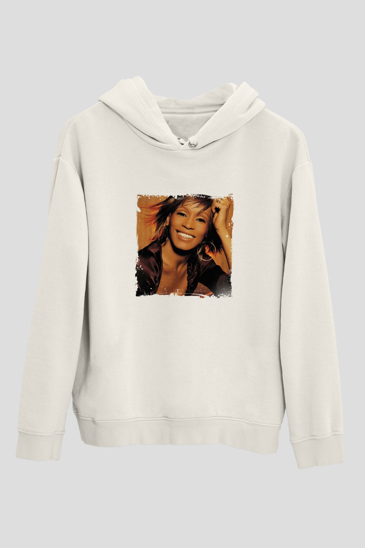 Whitney Houston Baskılı Unisex Beyaz Kapüşonlu Sweatshirt