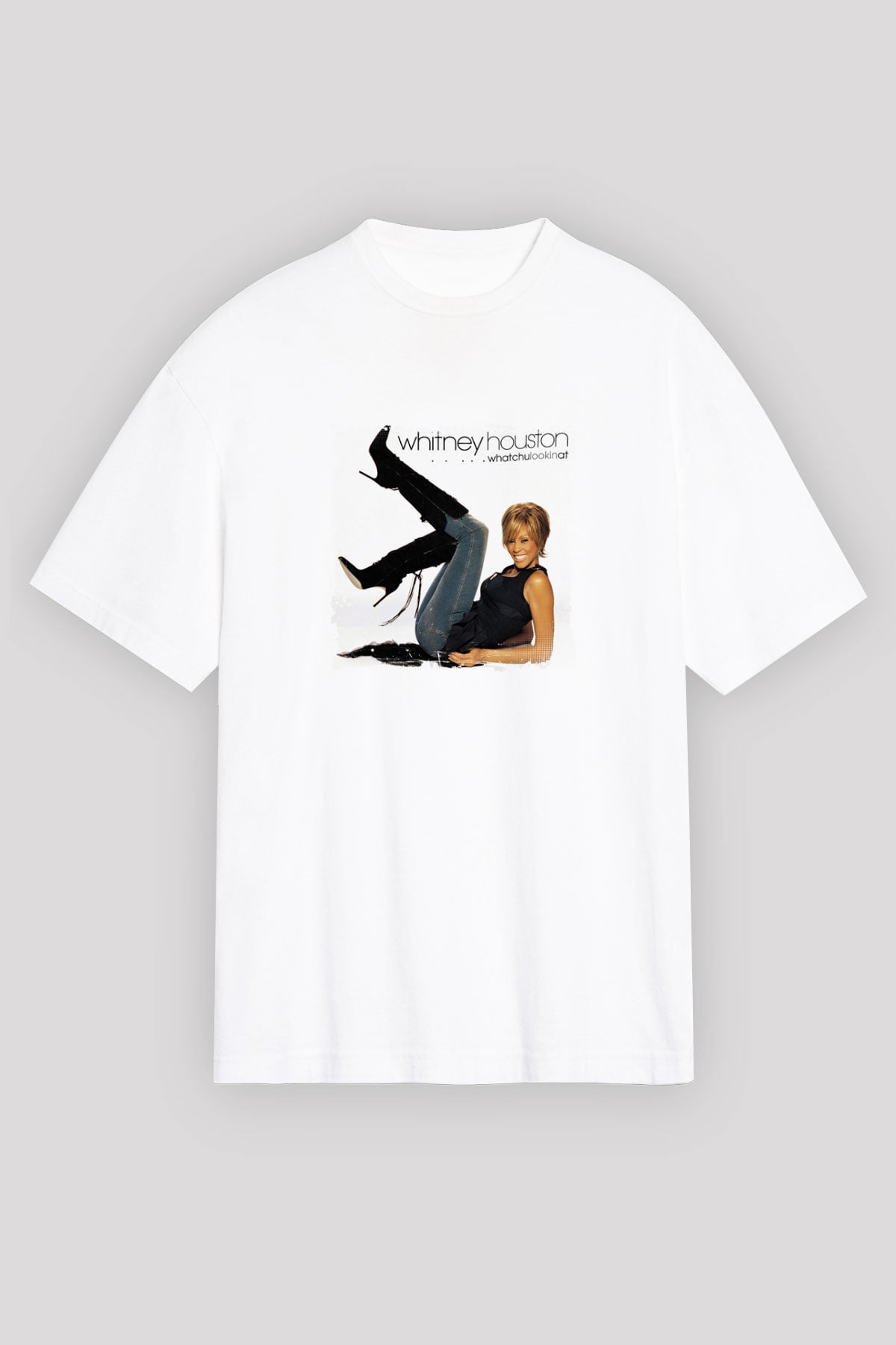 Whitney Houston Baskılı Unisex Beyaz Tişört