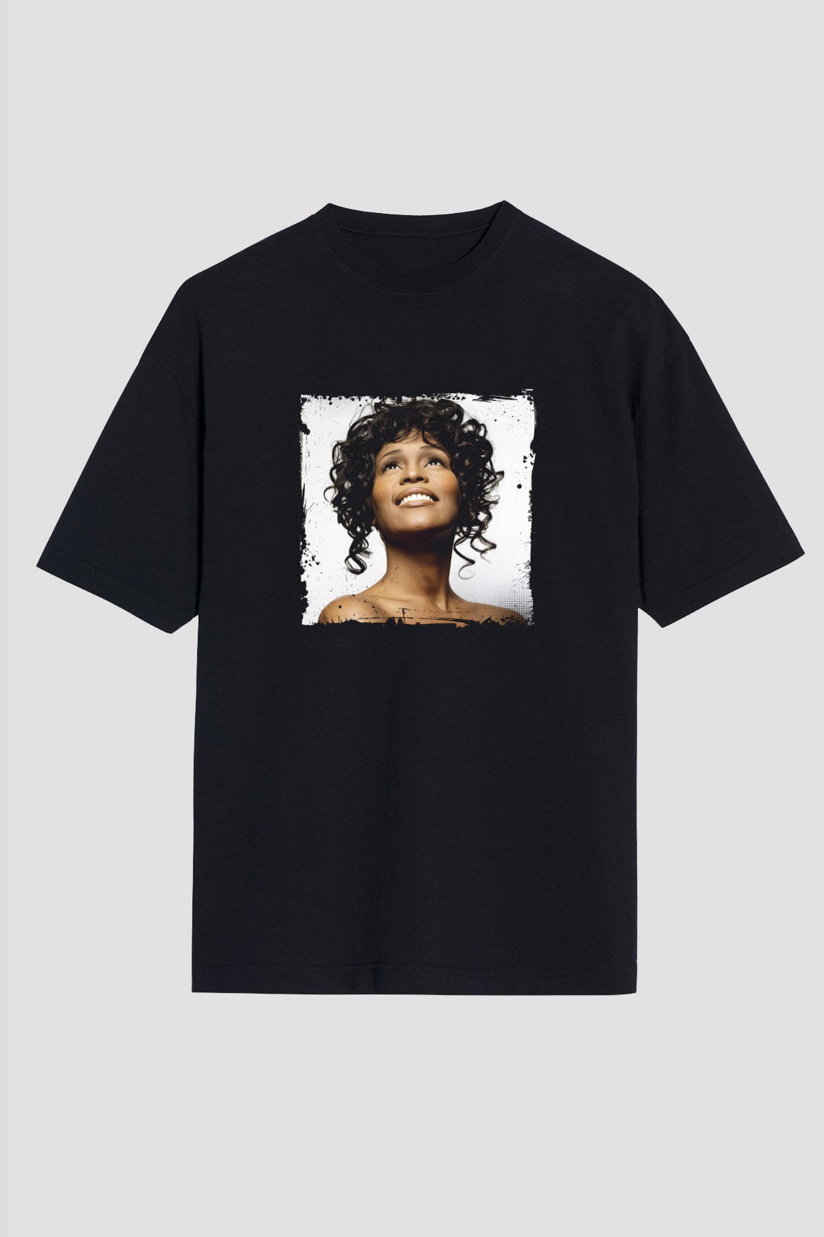 Whitney Houston Baskılı Unisex Oversize Siyah Tişört