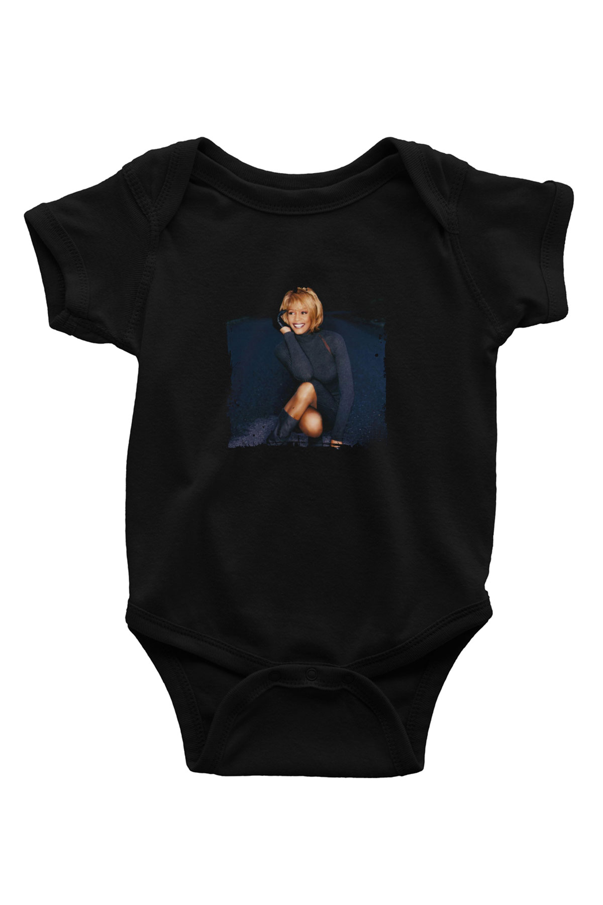 Whitney Houston Baskılı Unisex Siyah Bebek Body - Zıbın