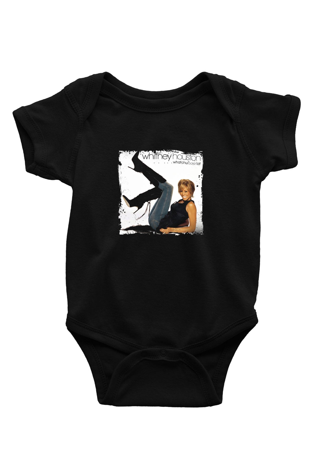 Whitney Houston Baskılı Unisex Siyah Bebek Body - Zıbın