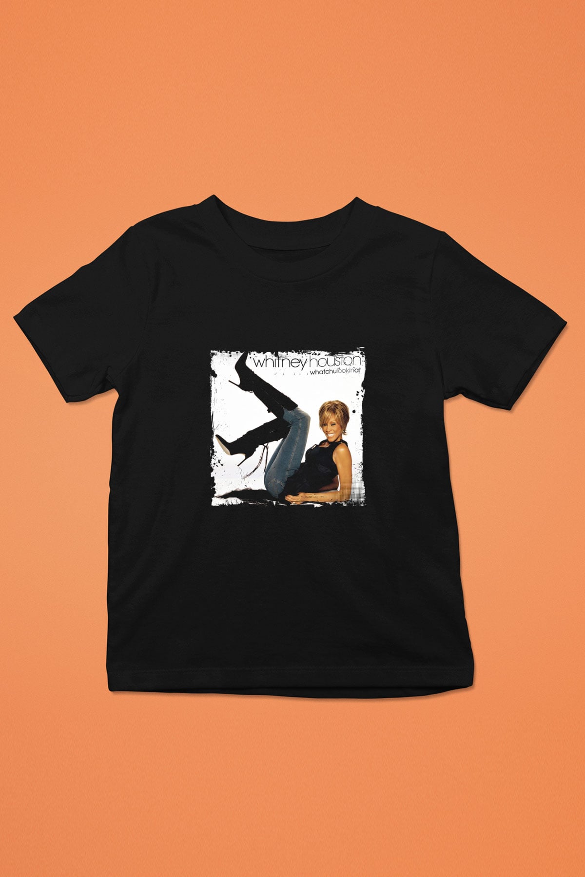 Whitney Houston Baskılı Unisex Siyah Çocuk Tişört