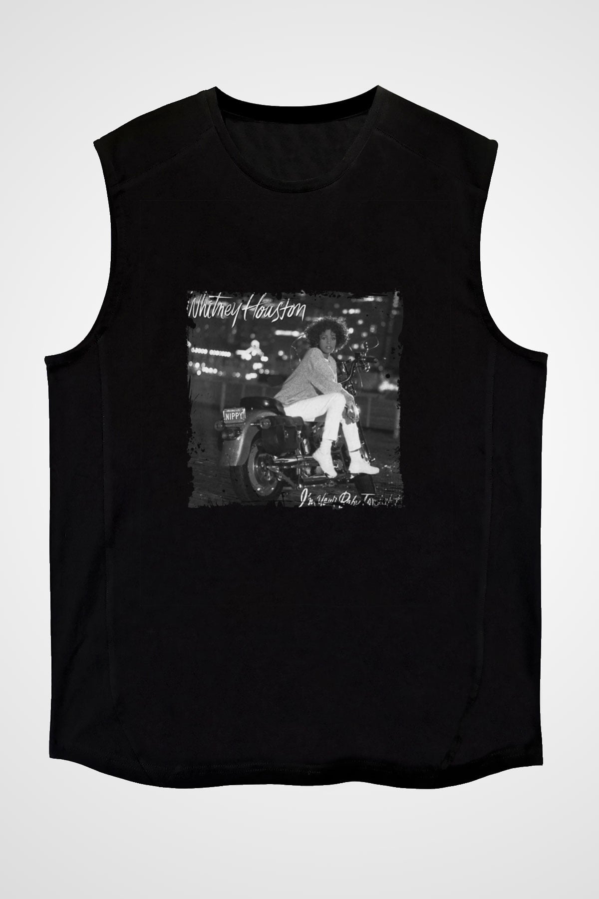 Whitney Houston Baskılı Unisex Siyah Kolsuz Tişört