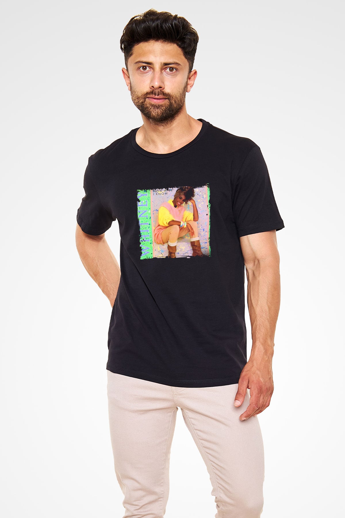 Whitney Houston Baskılı Unisex Siyah Tişört