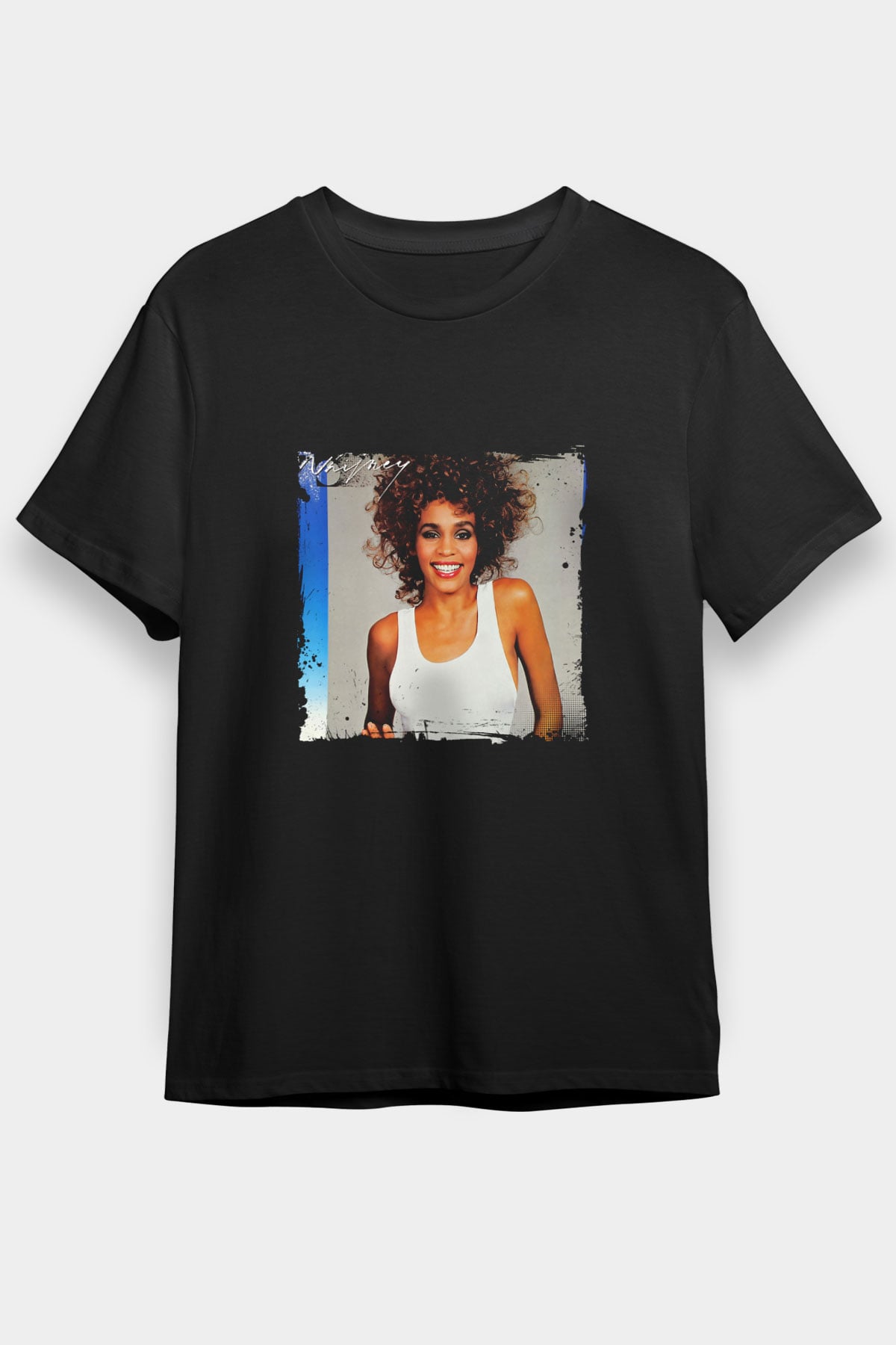 Whitney Houston Baskılı Unisex Siyah Tişört